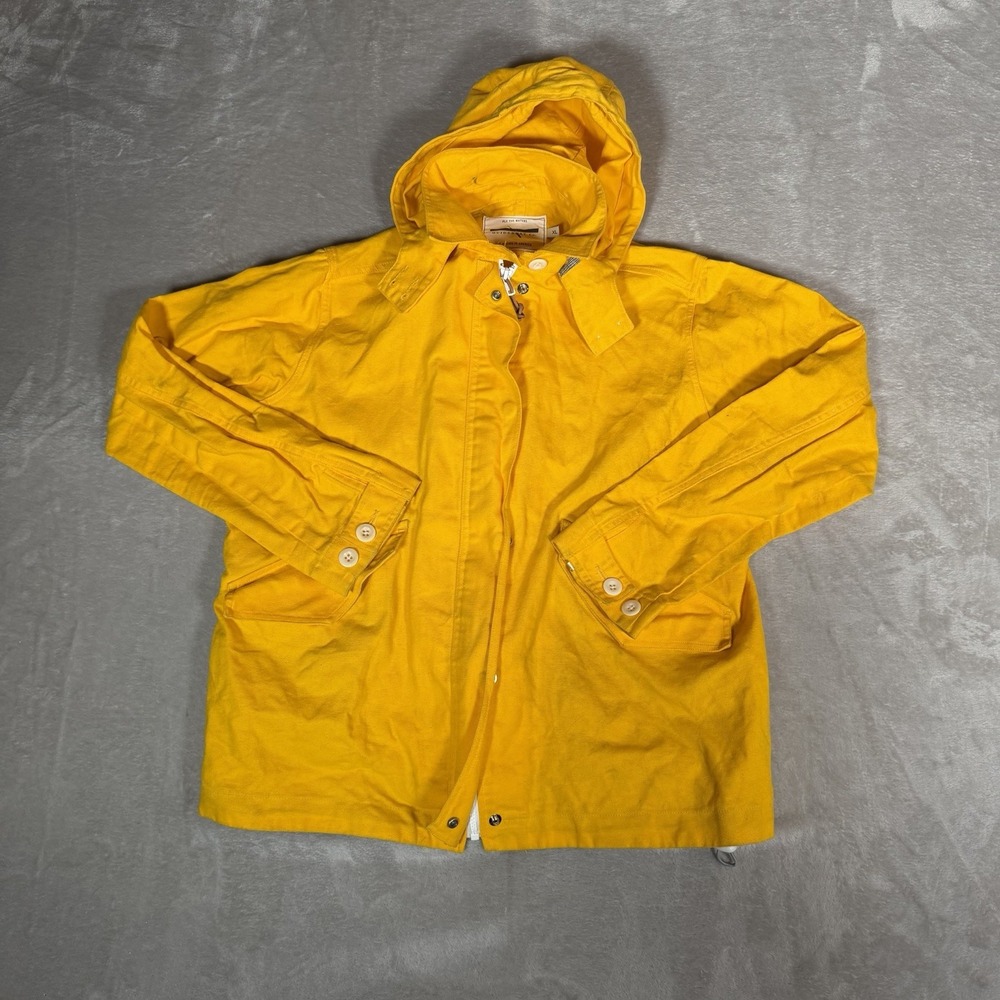 Guideboat Co Jacket XL Yellow Canvas Anorak Rain Coat Hooded Made In USA